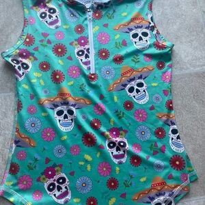 Proud 90 Women's golf Shirt Sugar Skulls Size Small